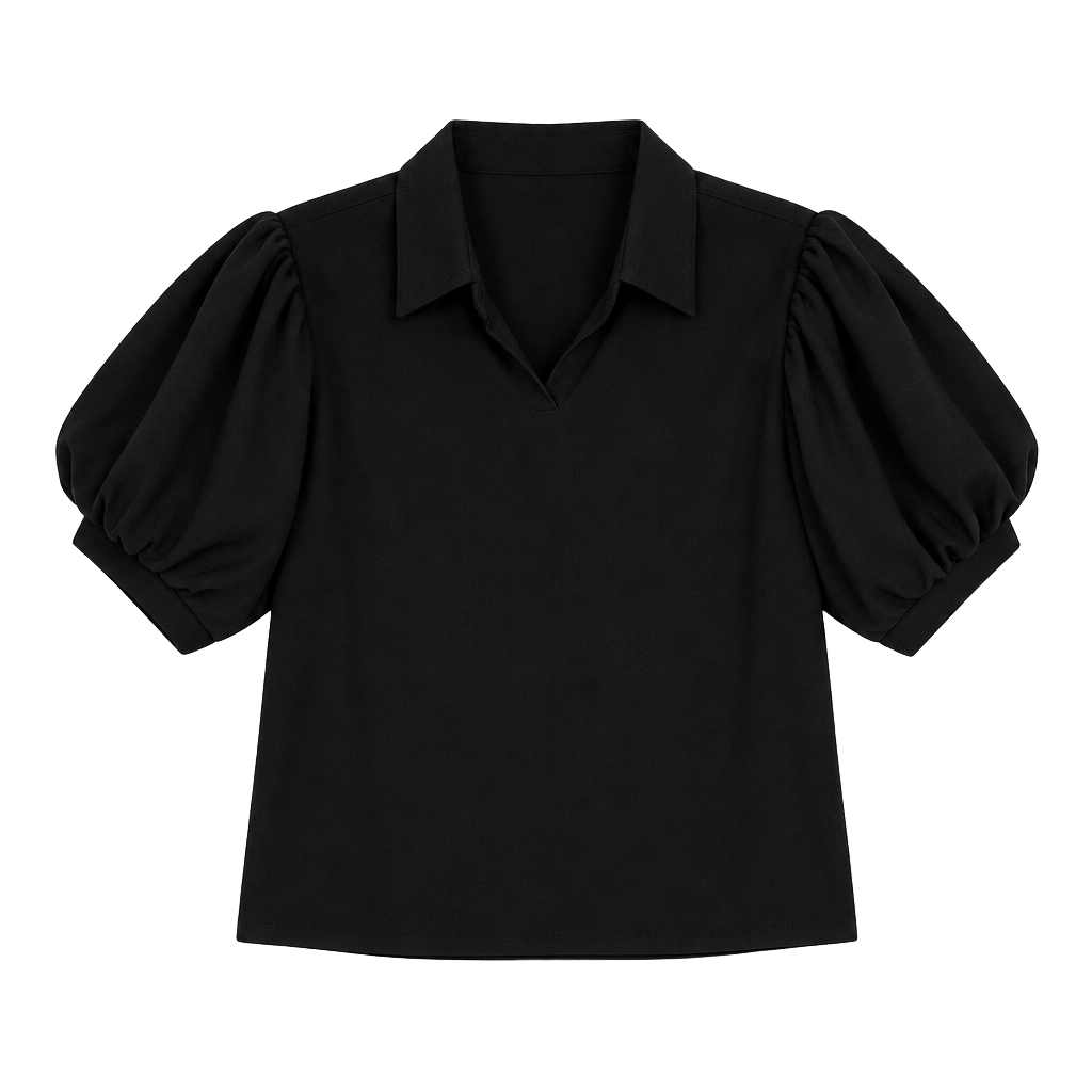 HYFVE Puff Sleeve Blouse Size L Black Collared Button Down Top 1