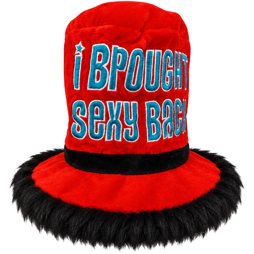 Y2K Novelty "I Brought Sexy Back" Red Velvet with Black Fur Trim Hat 2000's 1