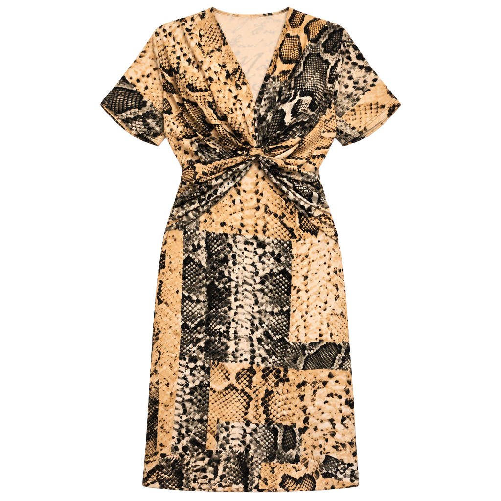 Sexy Animal Print V Neck Dress with Rouching at the Waist By MLLE Gabrielle SZ M 1