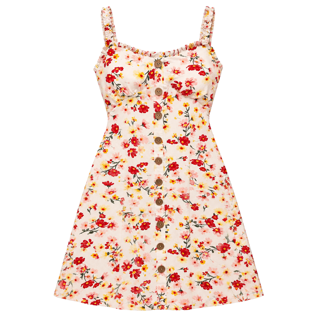 Sexy Soft White Cotton Stretch Sundress w Padded bra Ruffle Trim Adjustable Sz L 1