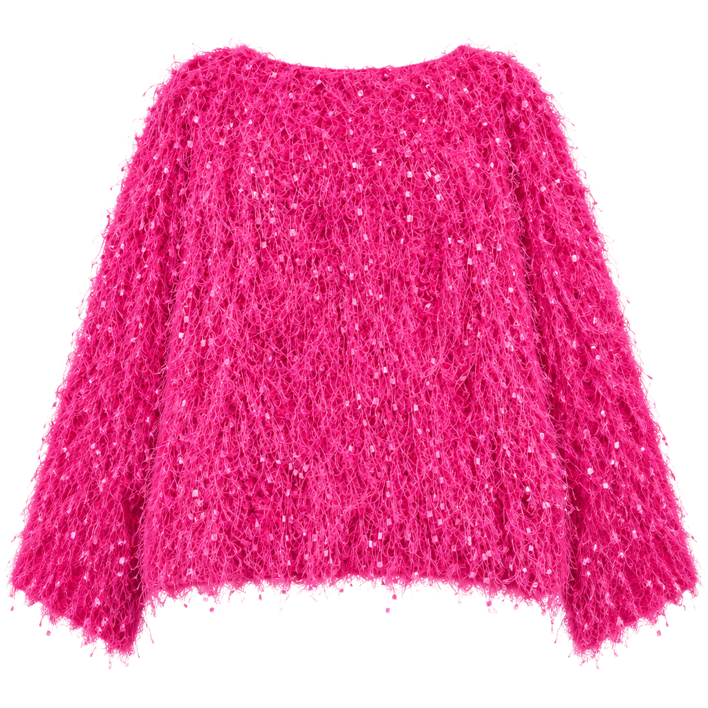 Davi & Dani Hot Pink Oversized Thick Trendy Chic Shaggy Fringe Sweater Sz M 1
