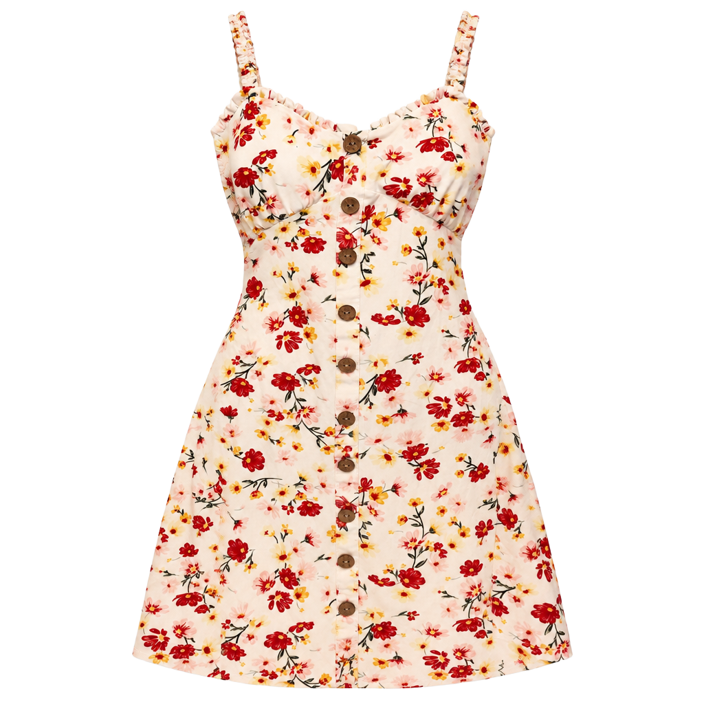 Cottagecore Cream Mini Sundress Floral Print, Sweetheart Neckline Sz L 11-13 1