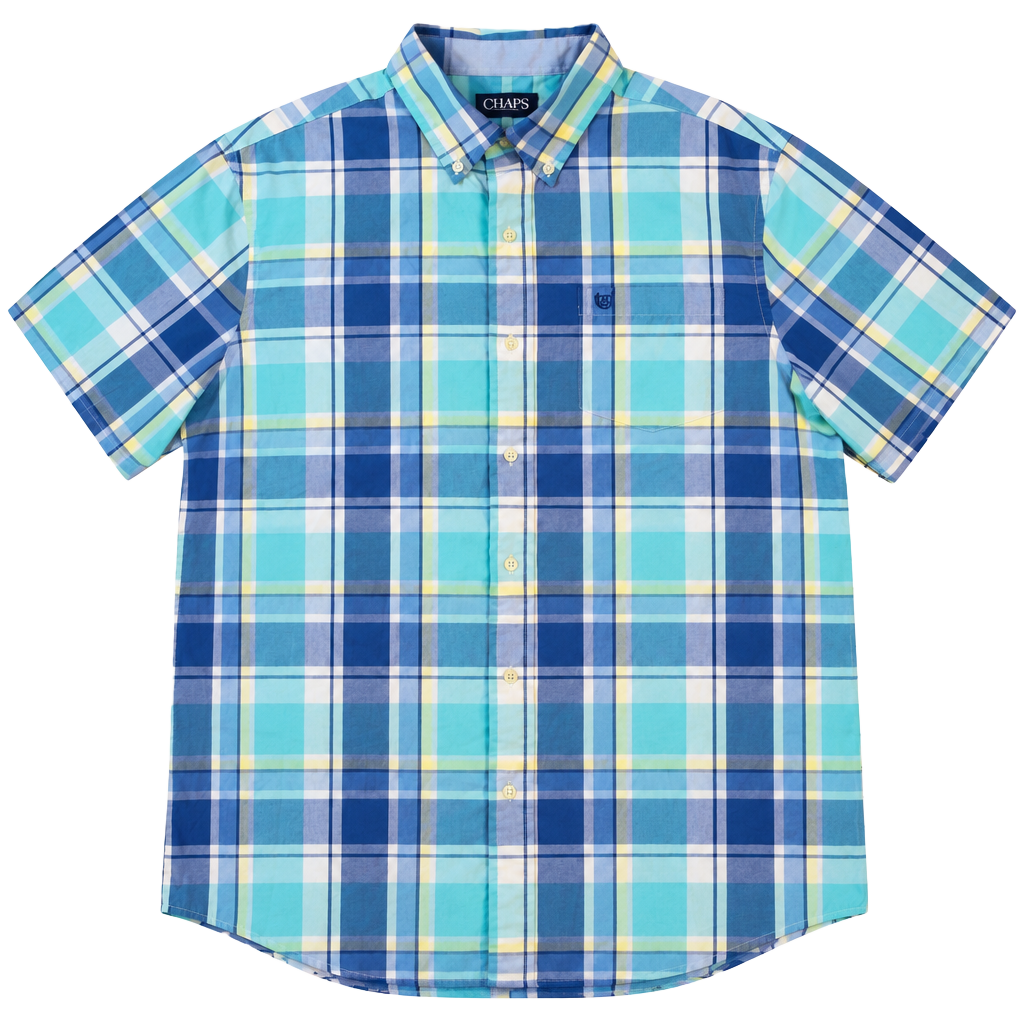 Chaps Men's Short Sleeve Easy Care Blue Button Down Shirt Size Medium 1