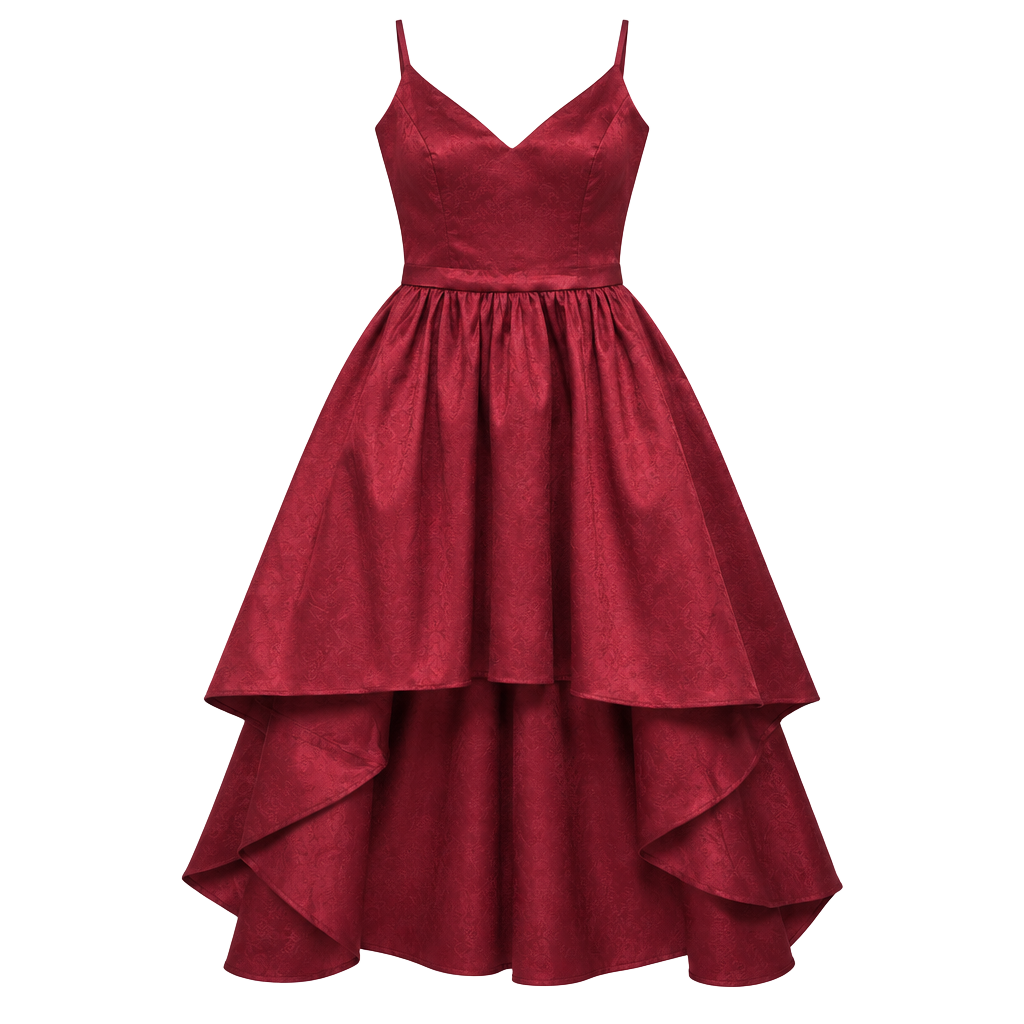 Beautiful B Smart Formal Shiny Red Gown w Waterfall Hem High Low Train SZ 7 1