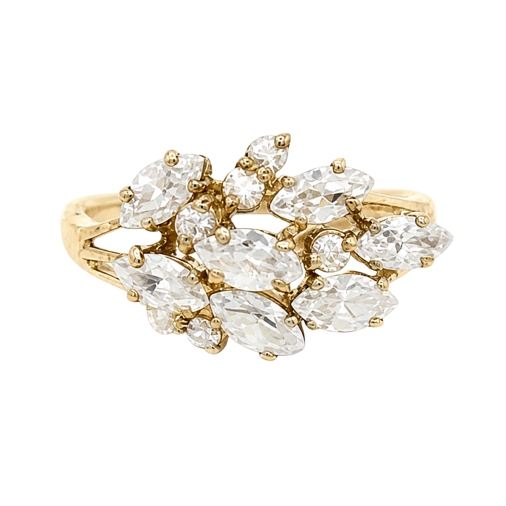 Marquise Cut Cluster Statement Ring in Gold Tone 1
