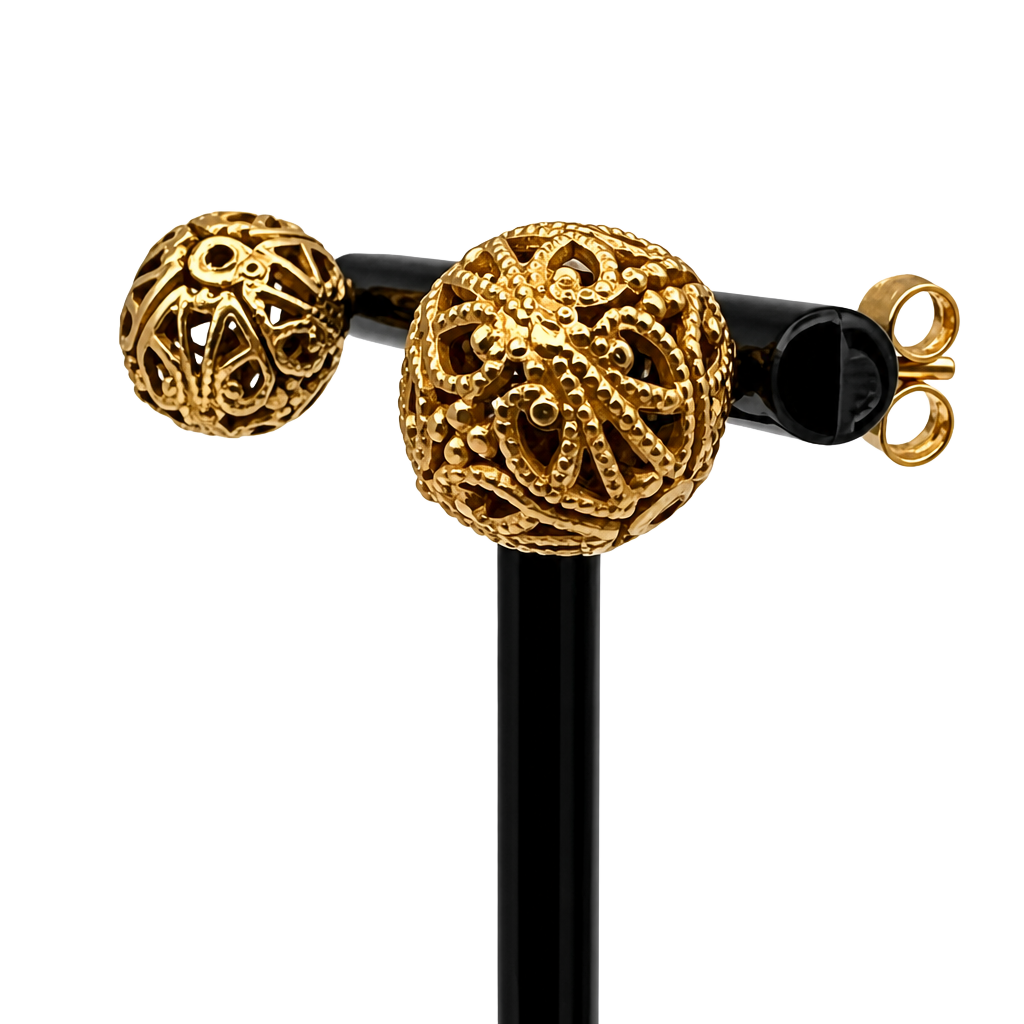 Vintage Gold Tone Filigree Ball Stud Earrings 1