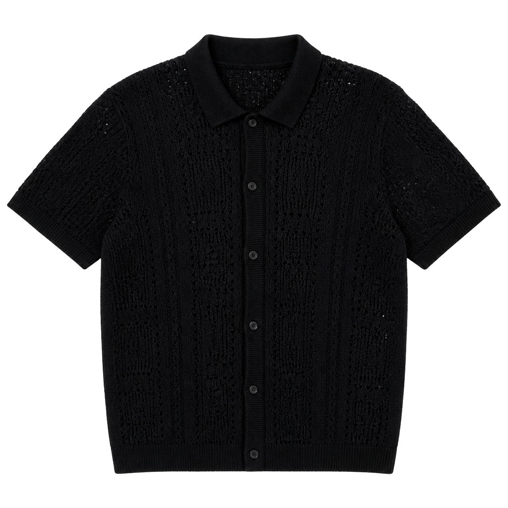 Old Navy Men's Black Open-Knit Crochet Pointelle Polo Sweater Shirt 1