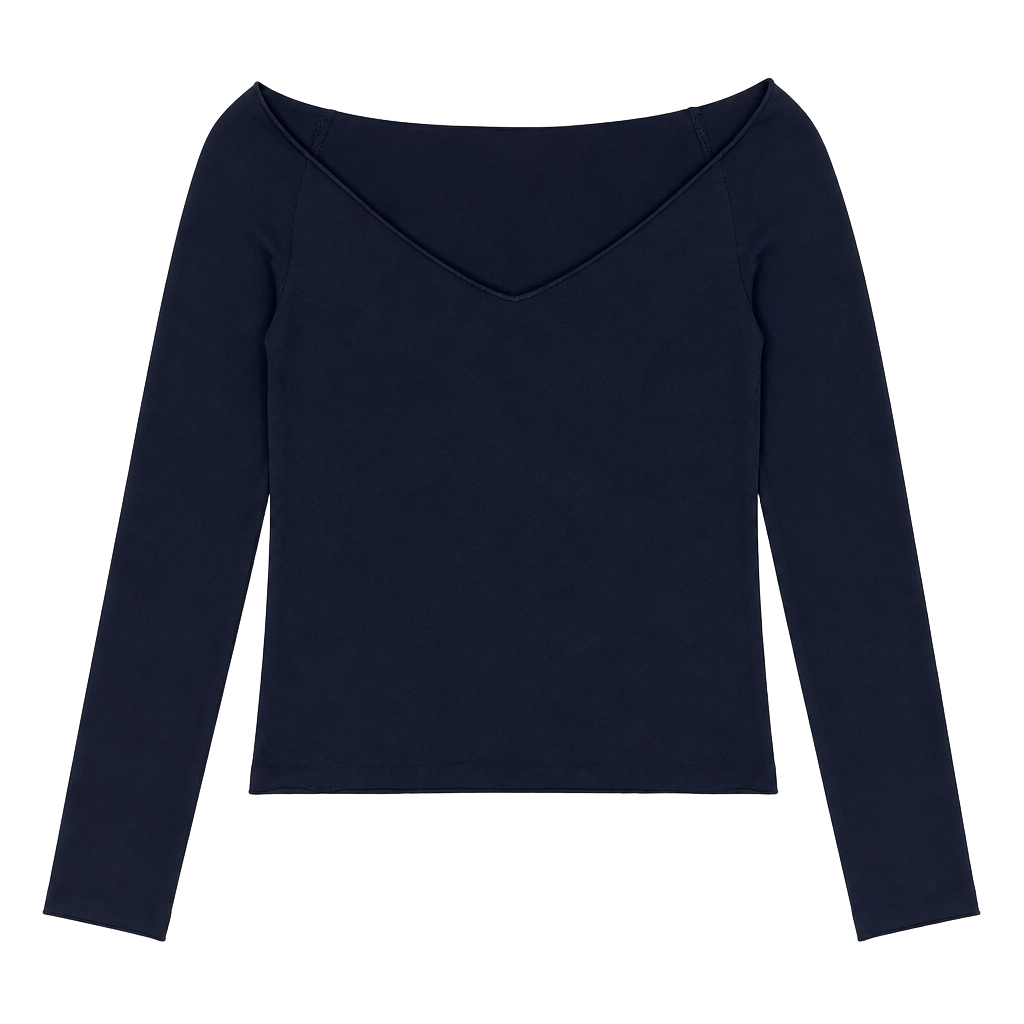 Edikted Nattie Off Shoulder V-Neck Top Size M Navy Blue NWOT 1
