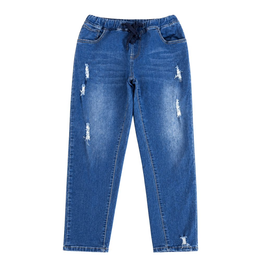 LARGE California Vintage Distressed Denim Jogger Jeans with Drawstring Waist 1