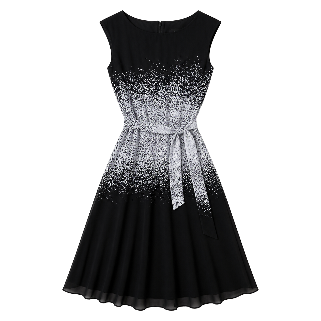 DKNY Black & White Ombre Cap Sleeve Midi Dress. Evening Dress. 1