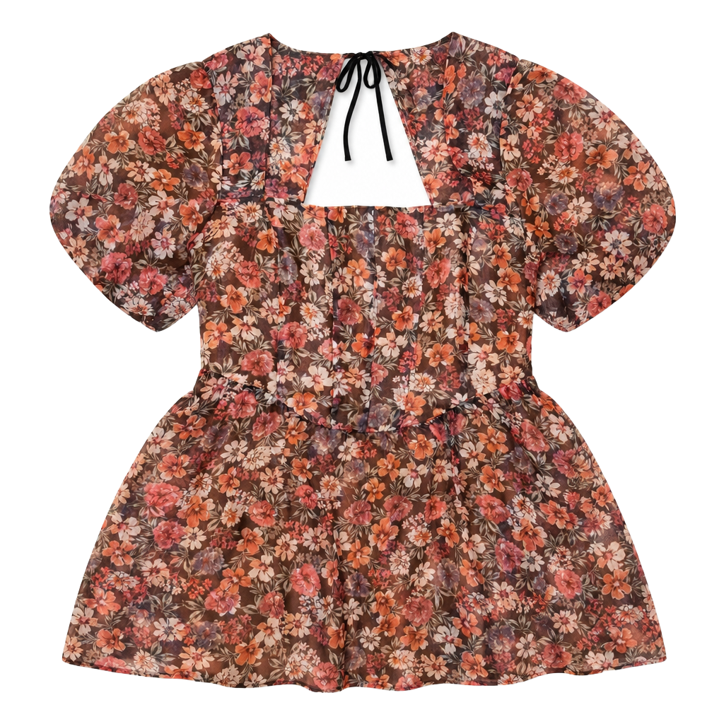 Lost + Wander Botanique Mini Dress Black Floral Organza Puff Sleeve NWT 1