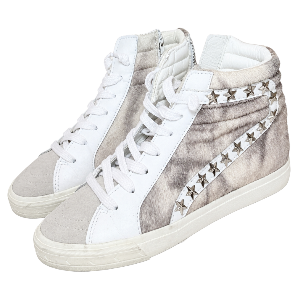 Vintage Havana Maxine High Top Sneakers In Taupe Faux Fur With Star Studs 1