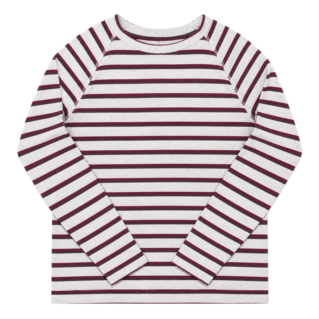 Beyond Yoga Striped Long Sleeve Raglan Sweatshirt Gray Maroon Size L 1