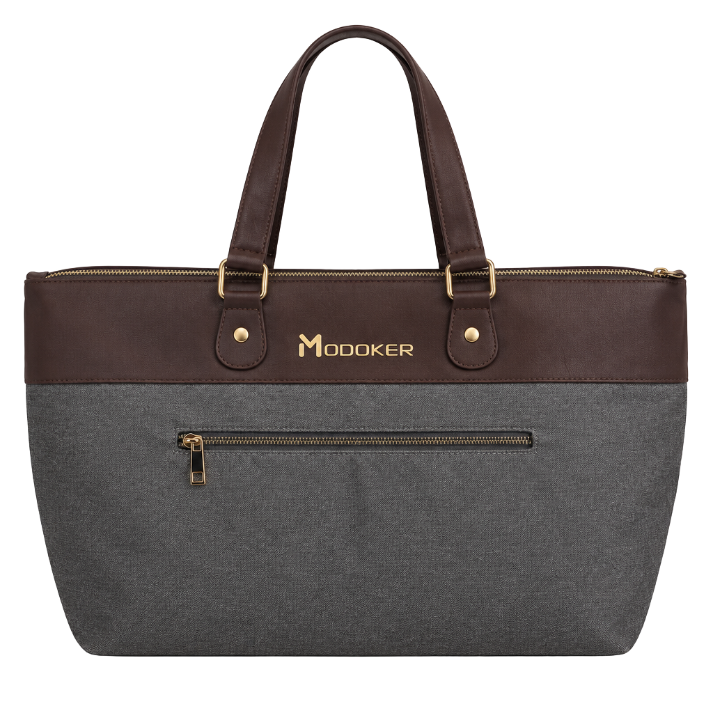 Modoker Travel Duffel Bag Grey Brown Leather 1