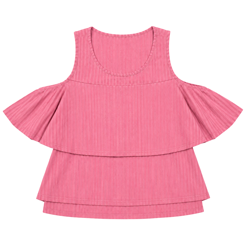 Band Crush Cold Shoulder Top Size S Pink Ribbed Ruffle Overlay 1