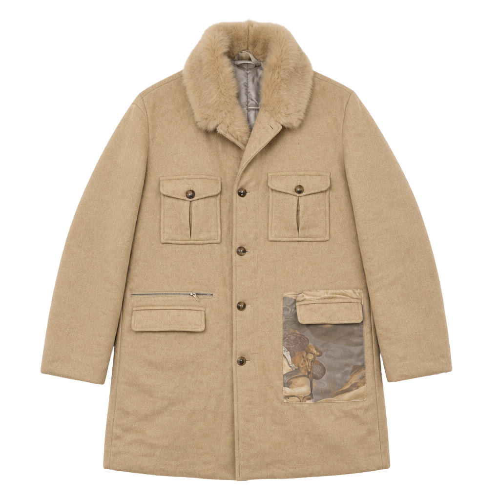 GALA Overcoat Size XXL Beige Faux Fur Collar Renaissance Lining 1