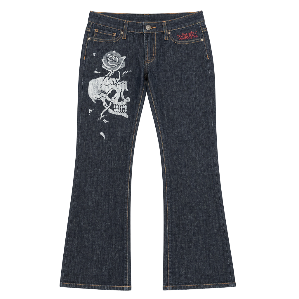 Ed Hardy by Christian Audigier (W) Dark Wash Skull and Rose Graphic Jeans Y2K 1