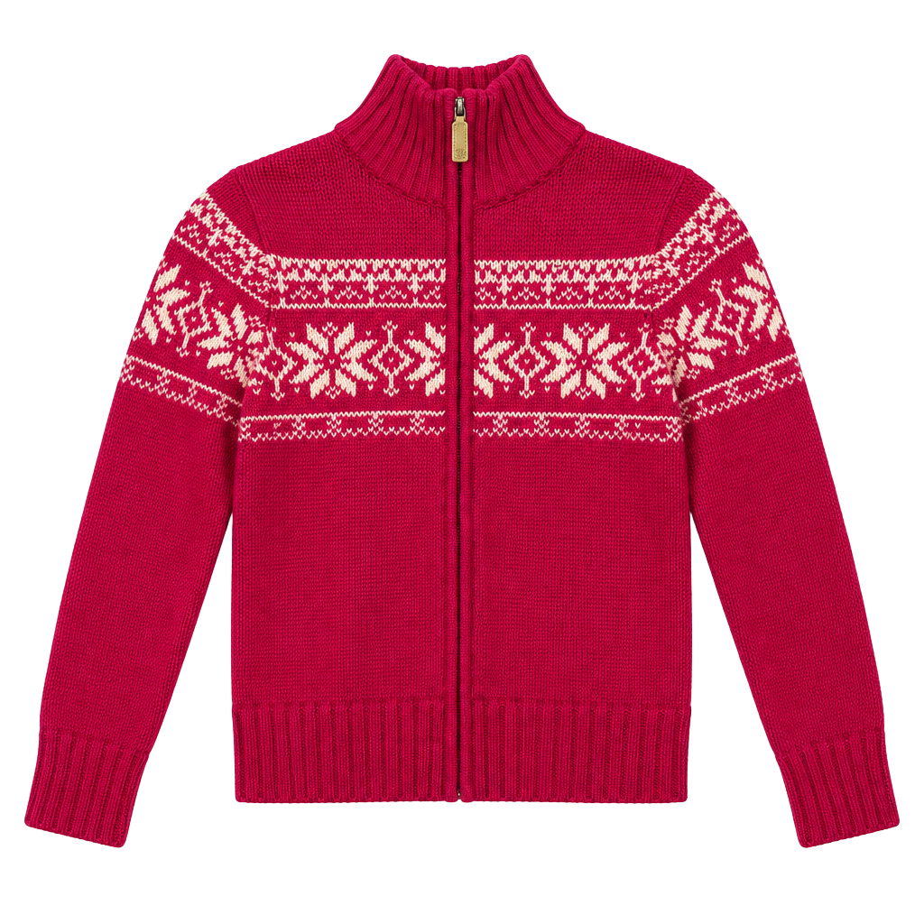 Ralph Lauren Full Zip Cardigan Kids Size L (12/14) Pink Fair Isle Knit Sweater 1