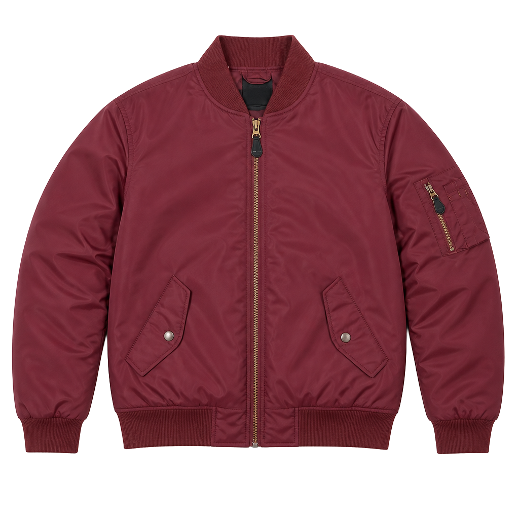 Decibel maroon bomber jacket. gold zipper and orange inner... 1