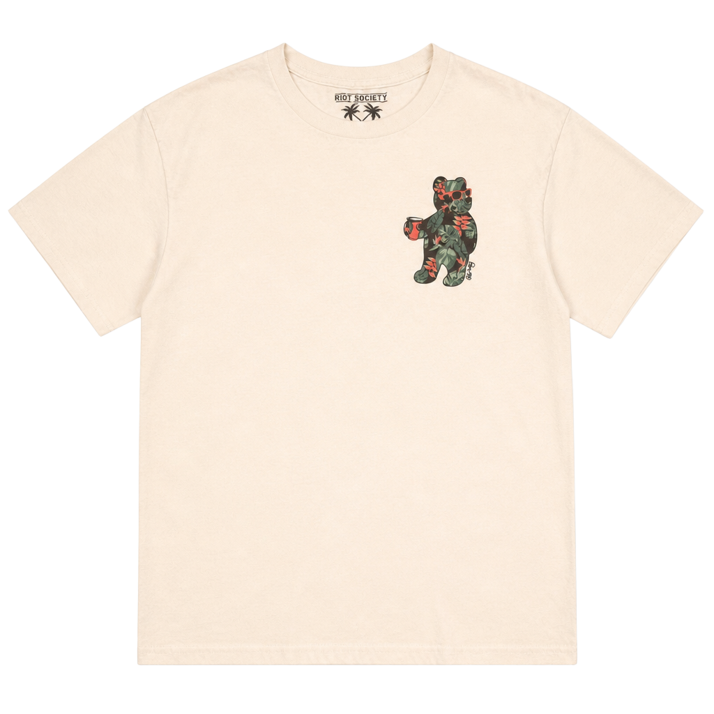 Riot Society Tropical Bear Graphic T-Shirt White 1