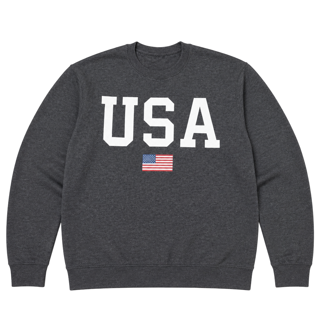 Port & Company USA Fan Favorite Crewneck Sweatshirt Charcoal Grey Size L 1