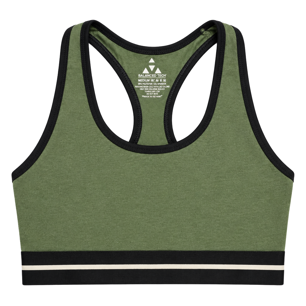 Balanced Tech Active Cotton Racerback Bra Size M Thyme Green 1
