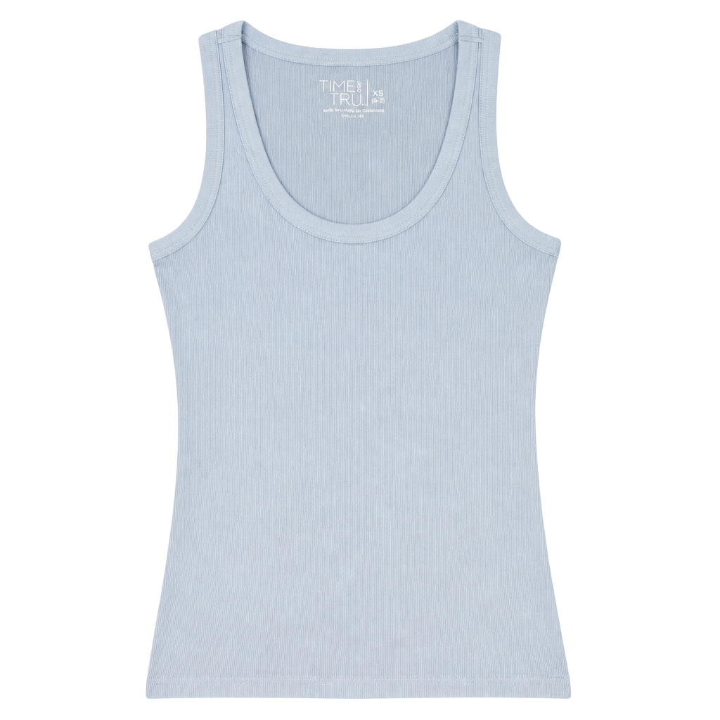 Time and Tru Womens Fitted Rib U Neck Tank Top Polished Blue Size XS (0-2) 1