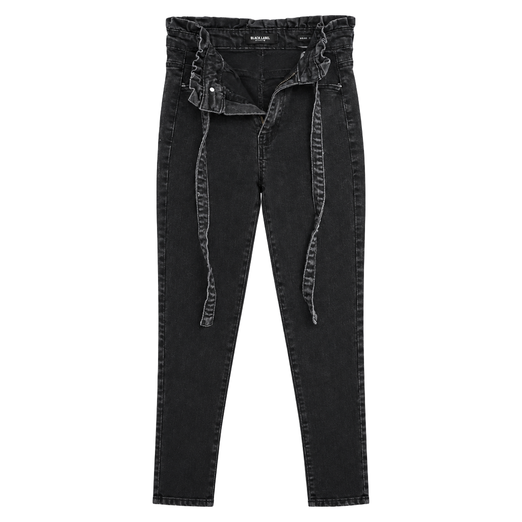 Black Label C'est Moi Paperbag Waist Jeans Size 9 Black Denim 1