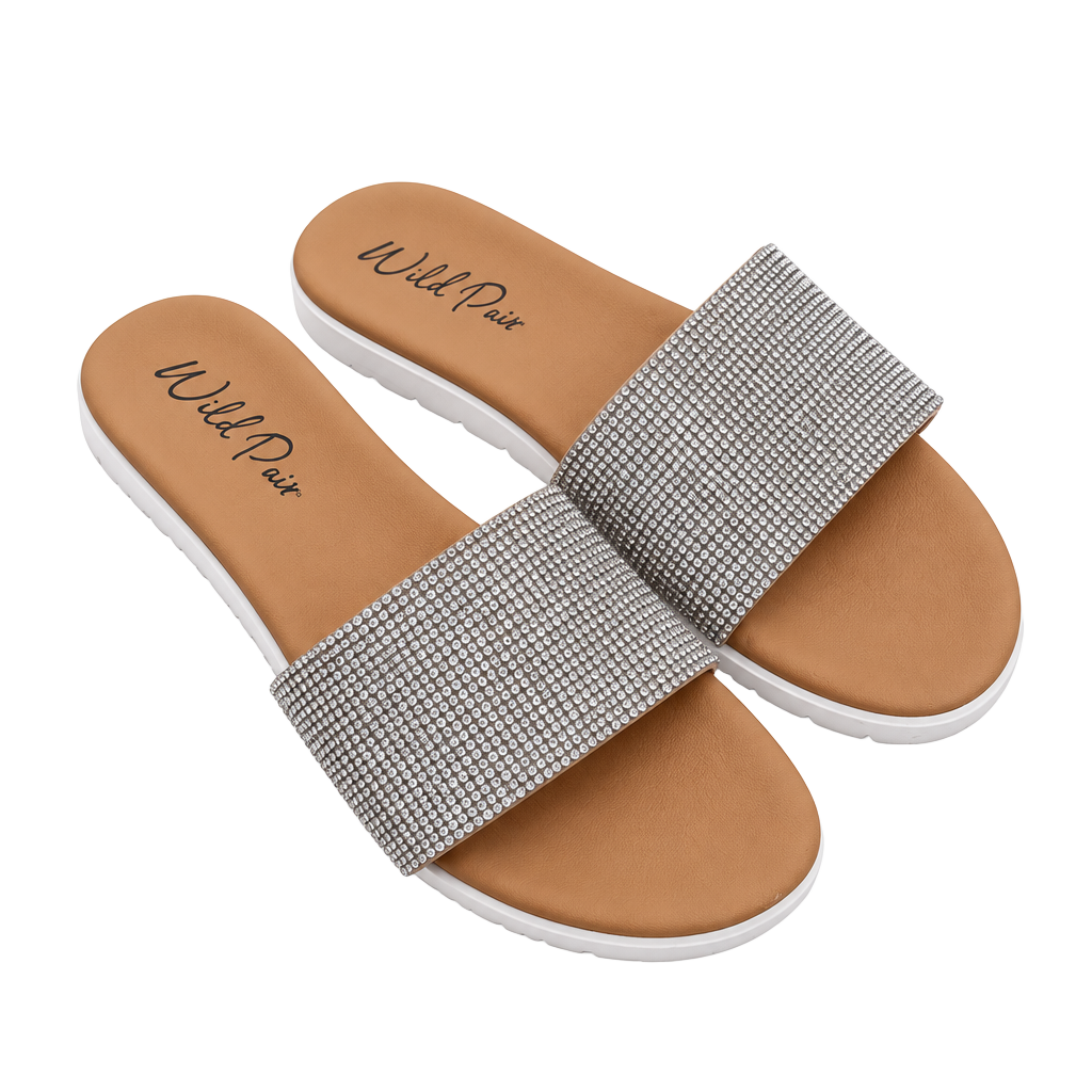 Wild Pair Safirah2 Slides Size 9.5 Silver Rhinestone Sandals 1