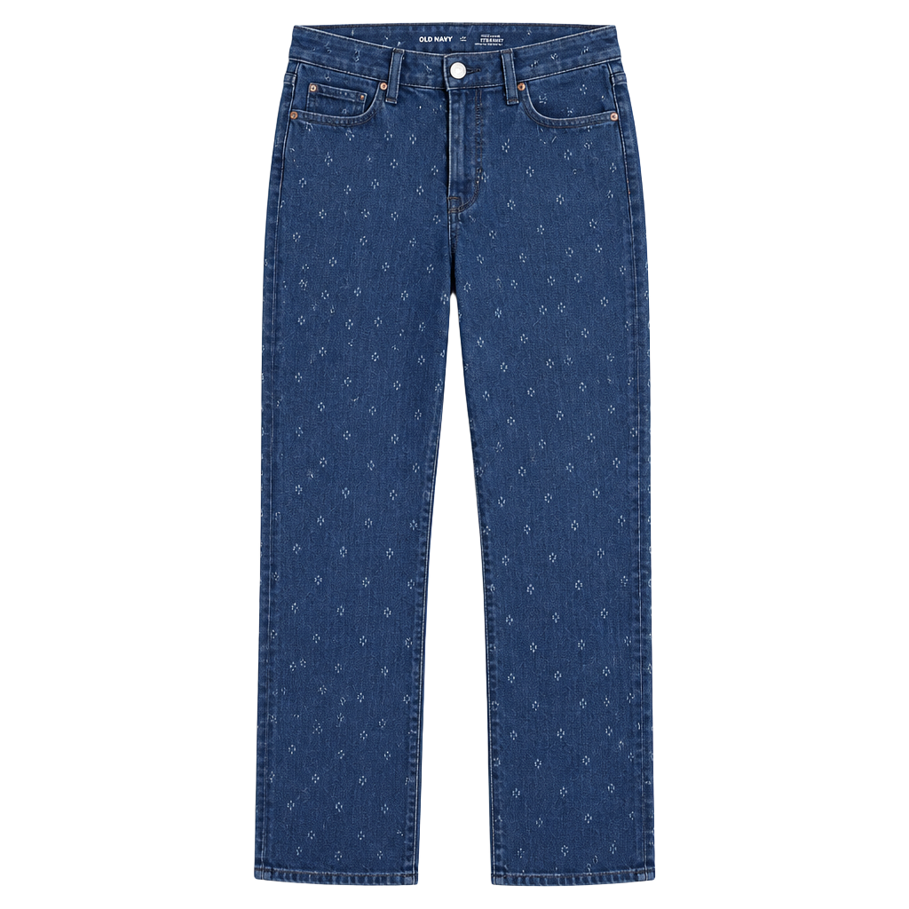 Old Navy Extra High-Rise Straight Jeans Size 6 Tall Blue Micro Pattern 1