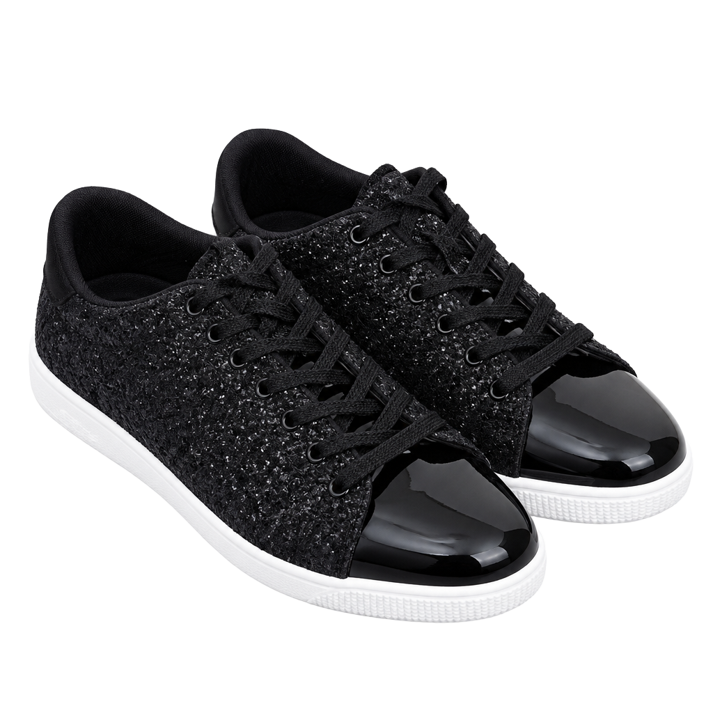 Lucky Step Glitter Sneakers Size 11 Black Patent Cap Toe 1