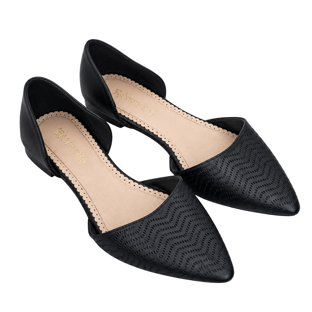 Restricted Pointed Toe D'Orsay Flats Size 10 Black Perforated 1