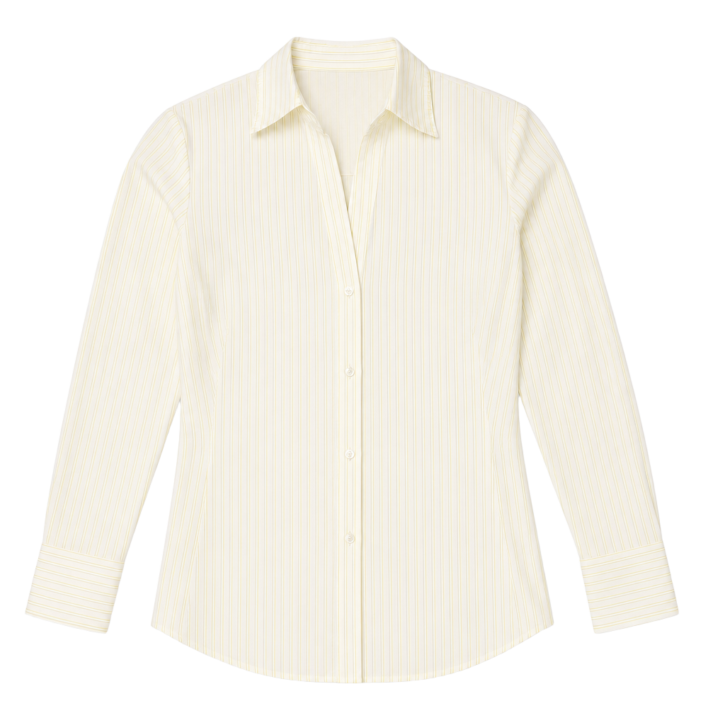 New York & Company Women's Stretch Yellow And White Striped Button Down Shirt Size XS 1