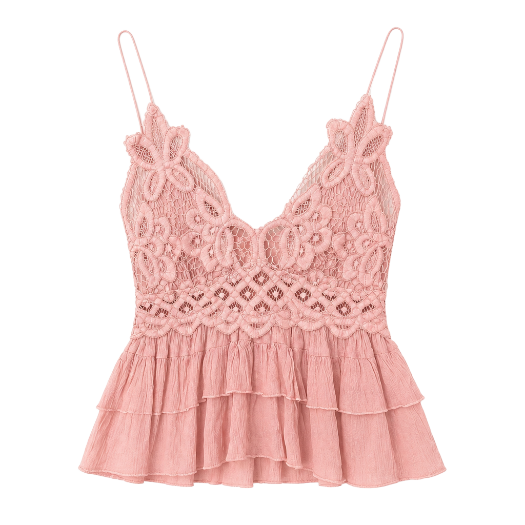 Free People FP One Adella Crochet Lace Peplum Cami Top Dusty Mauve 1