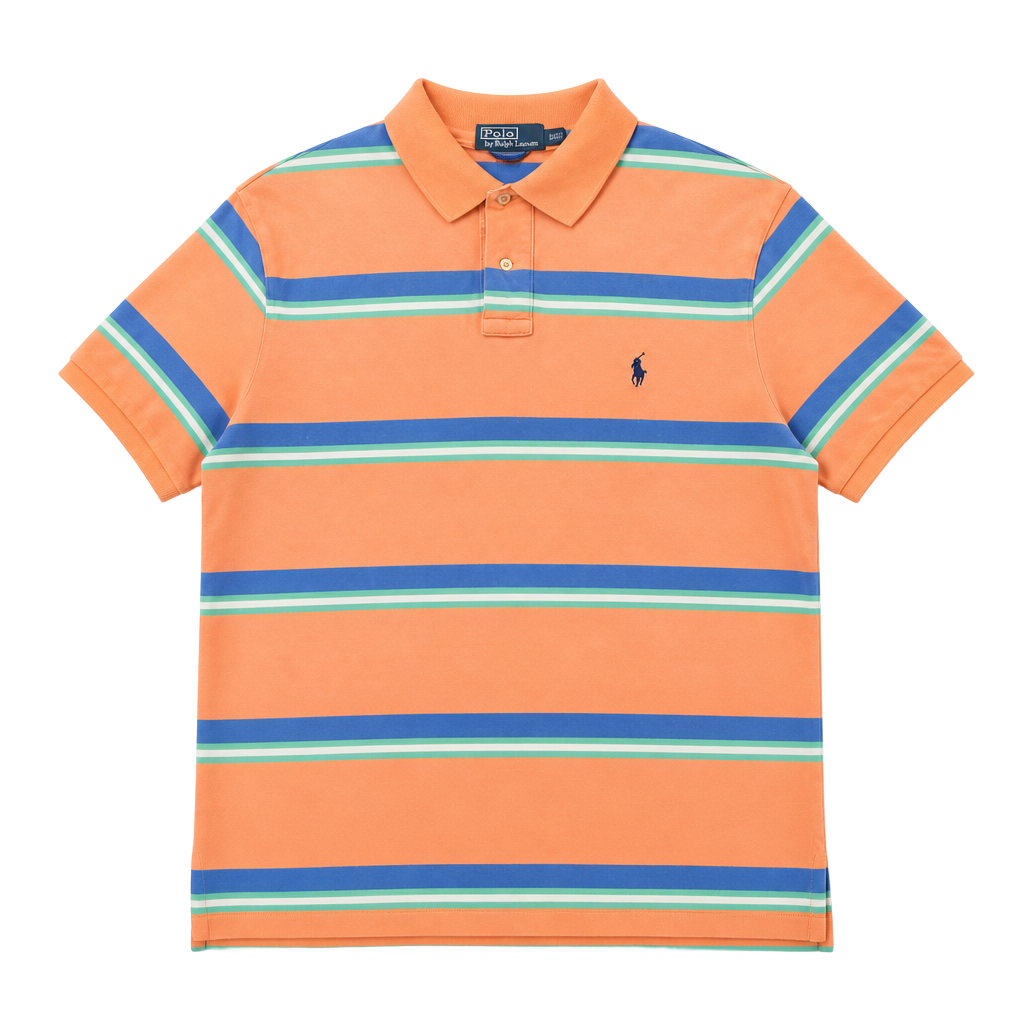 Polo Ralph Lauren Striped Polo Shirt Size XL Orange Blue Custom Fit 1