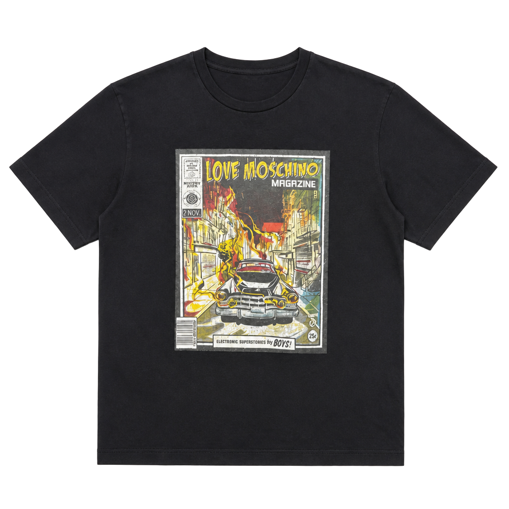 Love Moschino Magazine Comic Graphic T-Shirt Size XXXL Black 1
