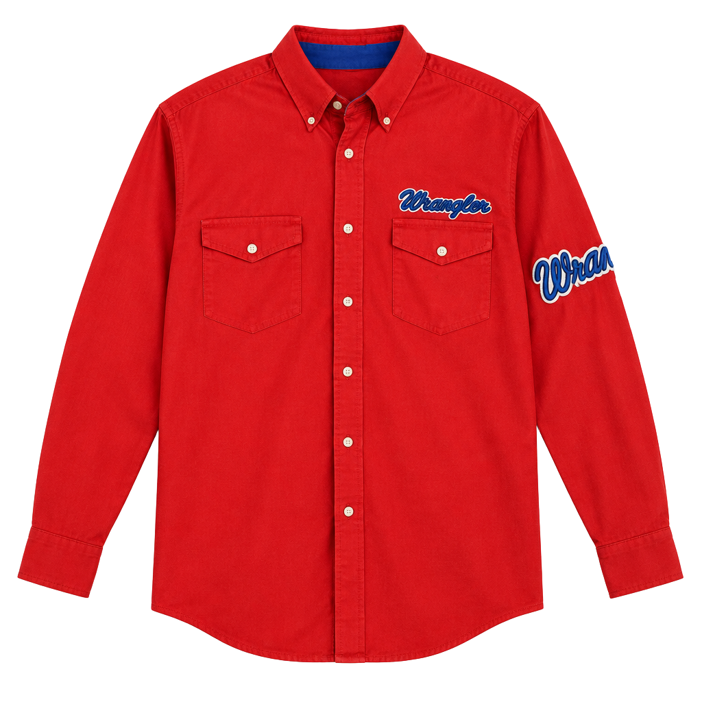 Wrangler Long Sleeve Western Button Down Shirt Red Embroidered Logo 1