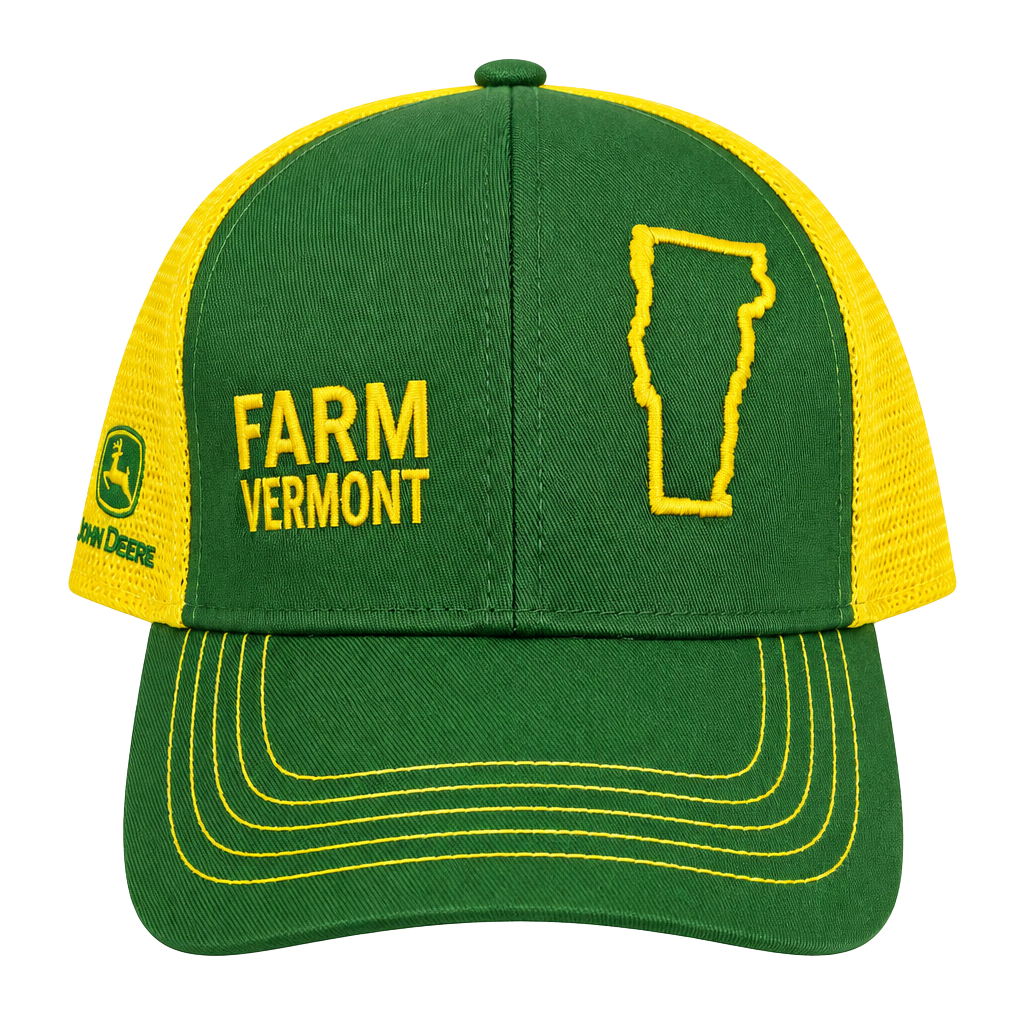 John Deere Farm Vermont State Pride Trucker Hat One Size Green Yellow 1