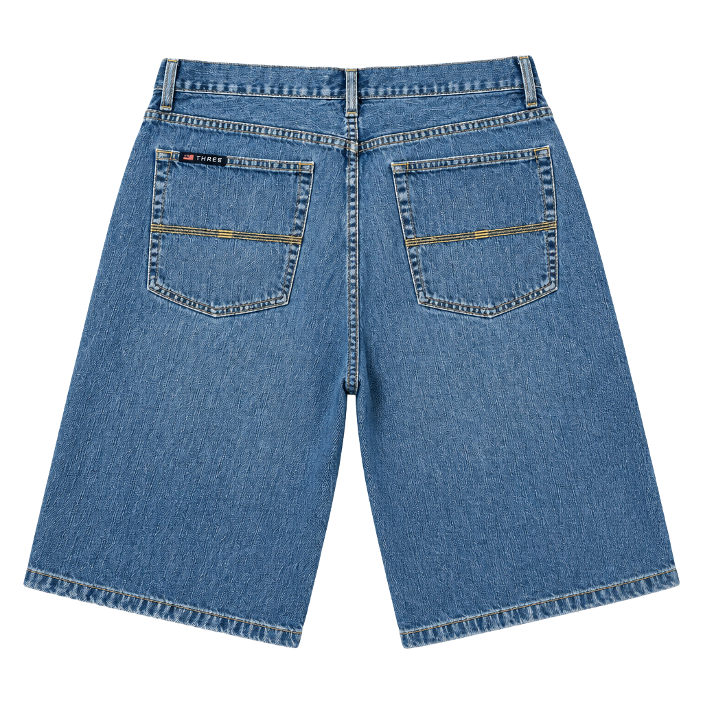 THRE3 Denim Shorts Size W36 Blue Cotton Jorts Y2K 1