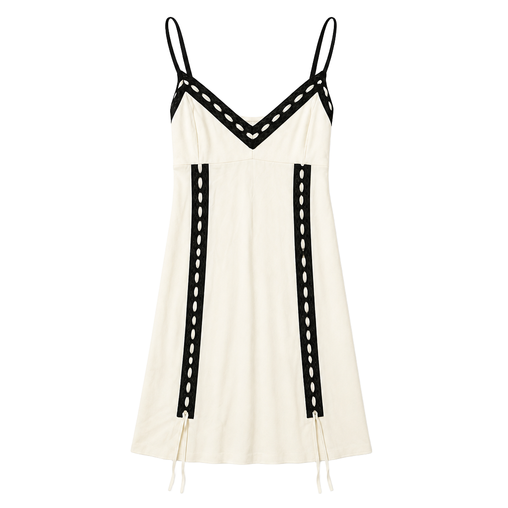 Nina-V White Lace Trim Ribbon Mini Dress Size S 1