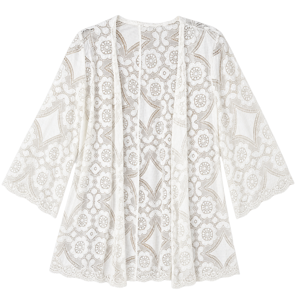 Maurices White Floral Lace Sheer Kimono Cardigan Cover-Up 1
