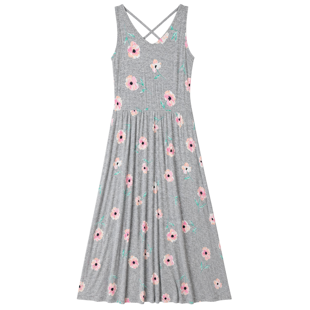 SO Floral Strappy Back Heather Grey Maxi Dress 1