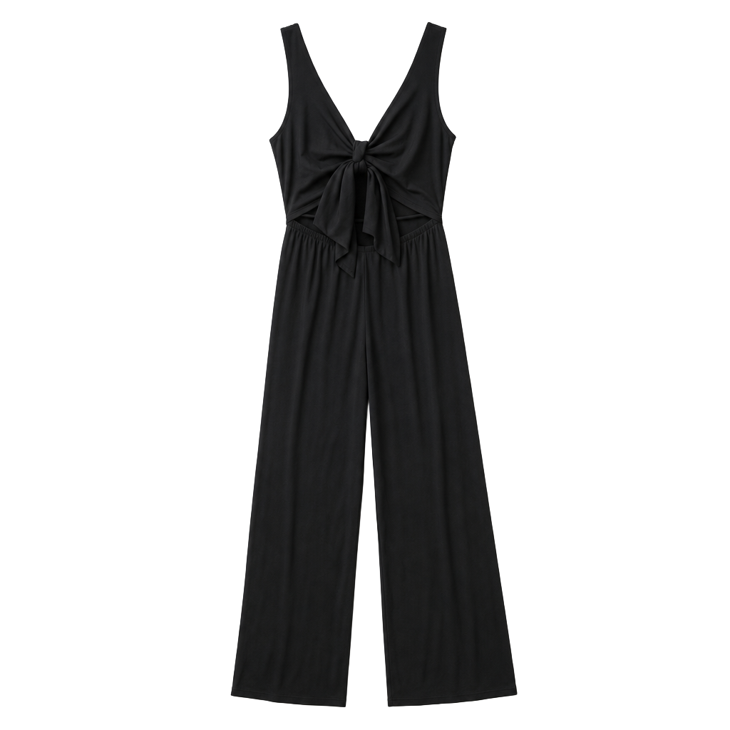 Capella Black Tie-Front Cut-Out Wide Leg Jumpsuit 1