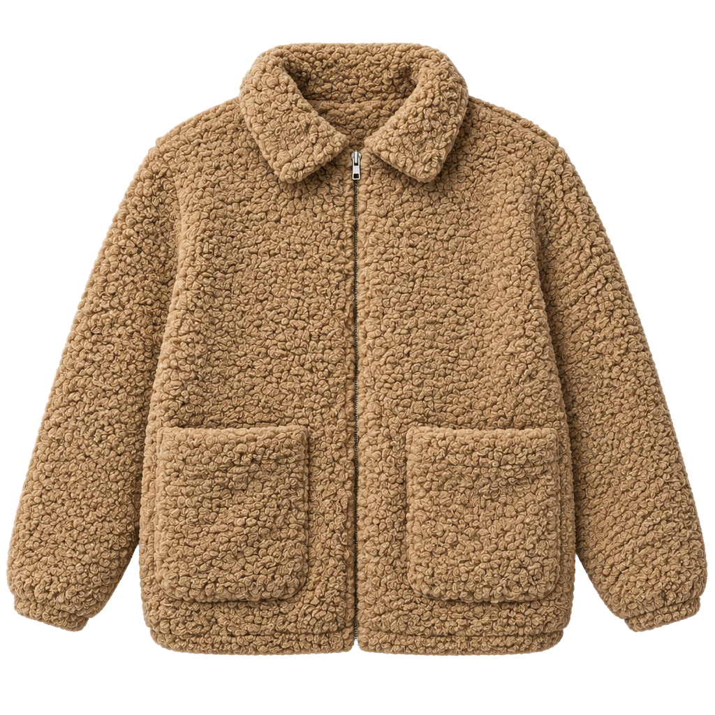 Tan Sherpa Fleece Zip Jacket Size L 1