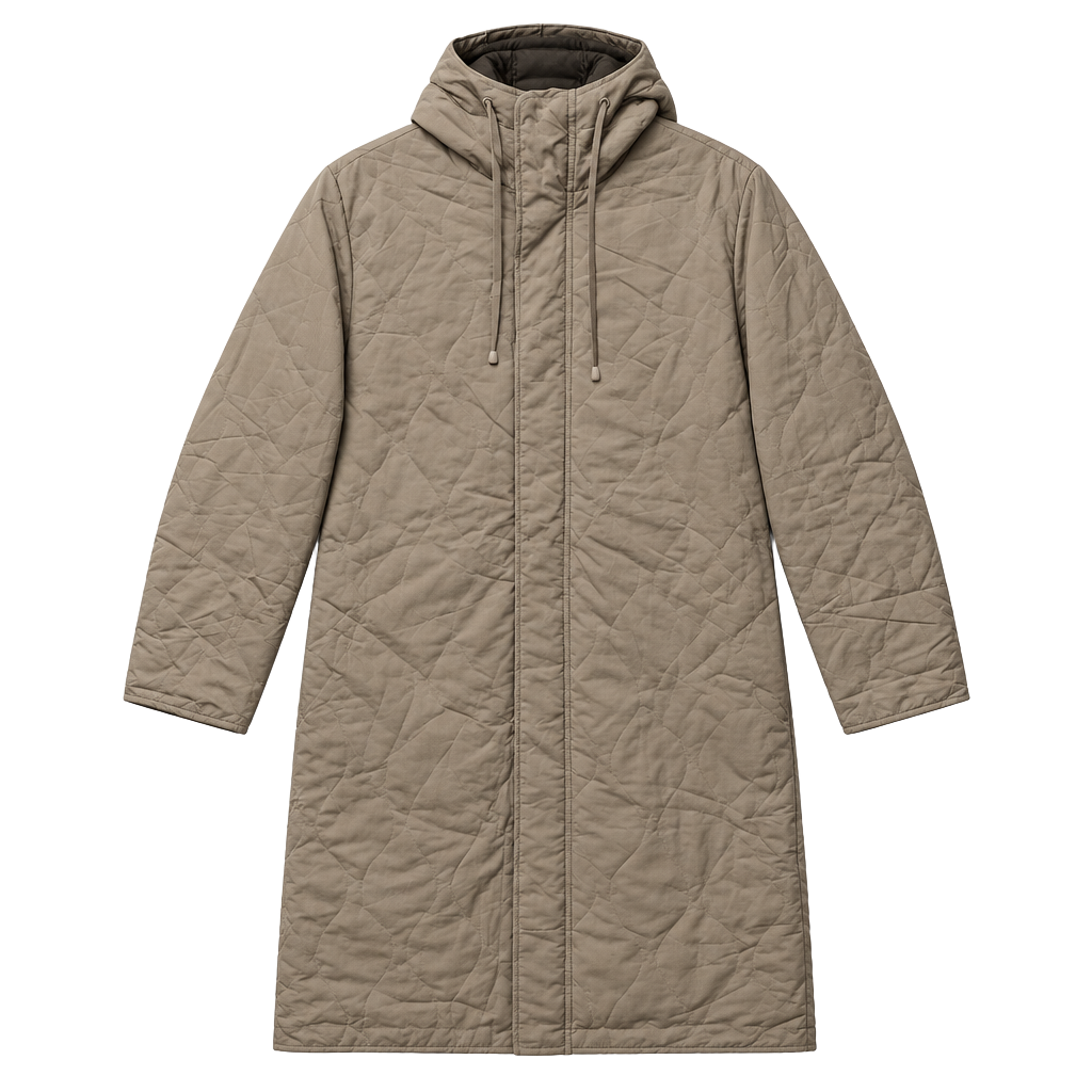 FOREVER 21 Quilted Hooded Beige Long Jacket Size M 1