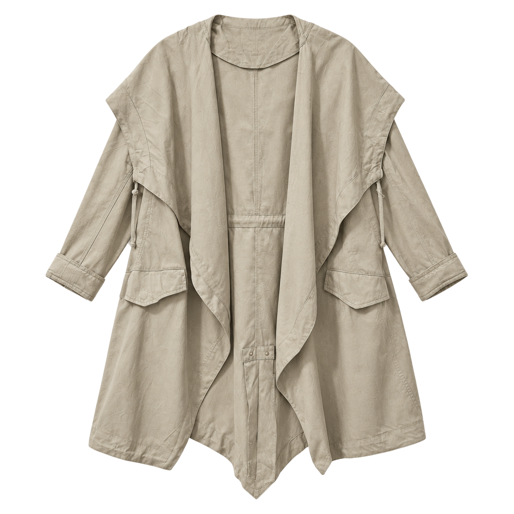 Silence + Noise Tan Asymmetrical Hooded Utility Coat Trench Jacket 1