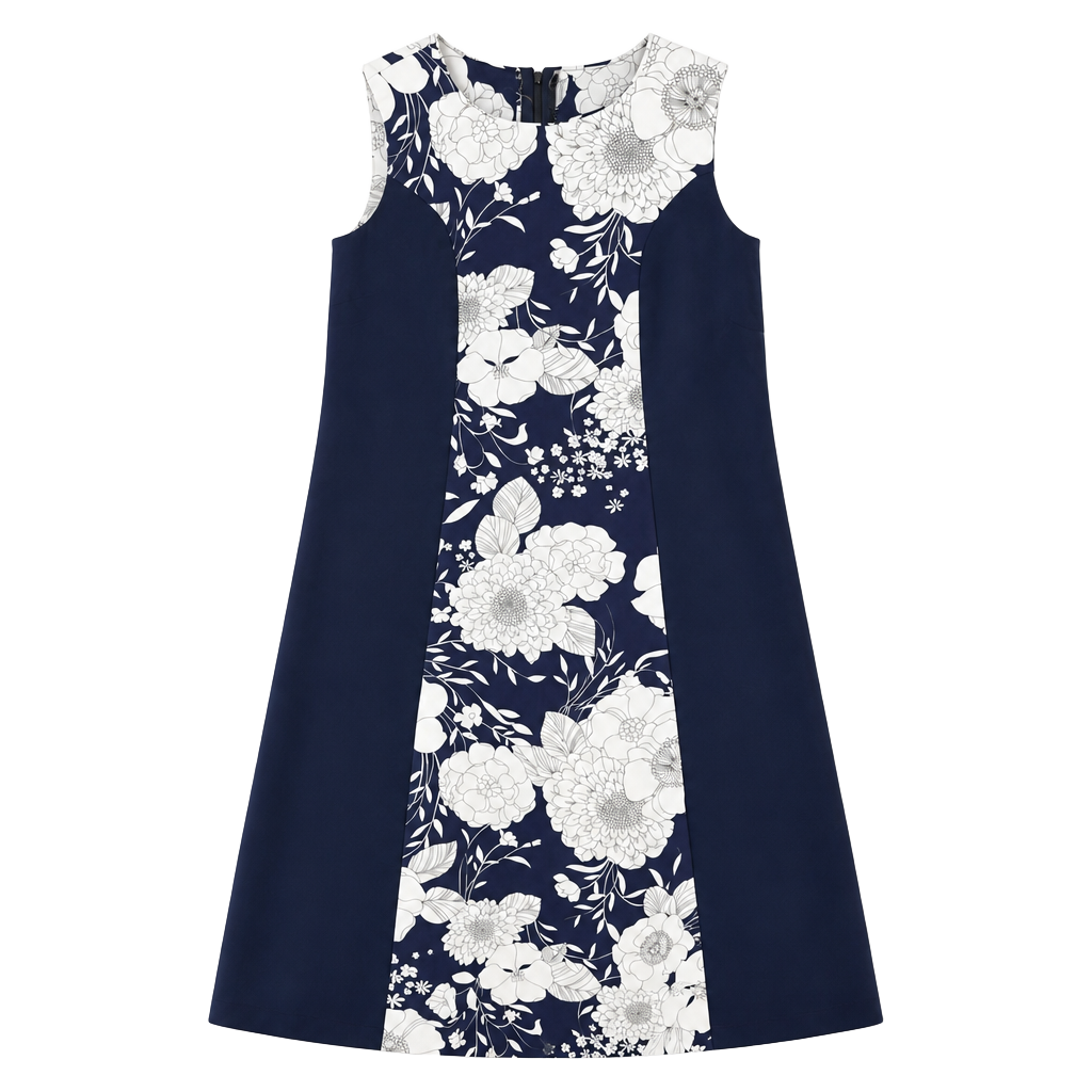 Vintage 60s/70s Hawaiian Surf Mod Shift Dress - Navy/White Floral 1