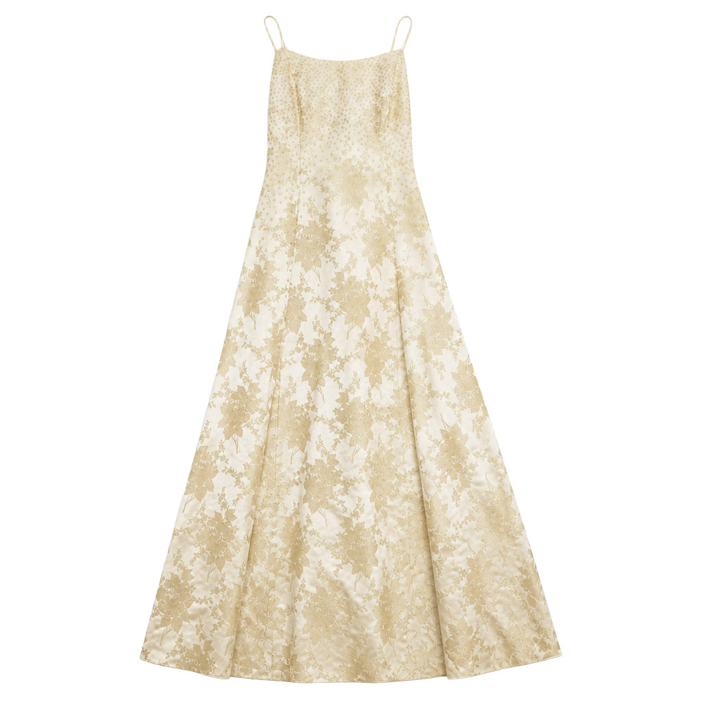 Vintage Onyx Nite Gold Floral Brocade Lace-Up Gown - Size 10 (Modern Size 6/8) 1