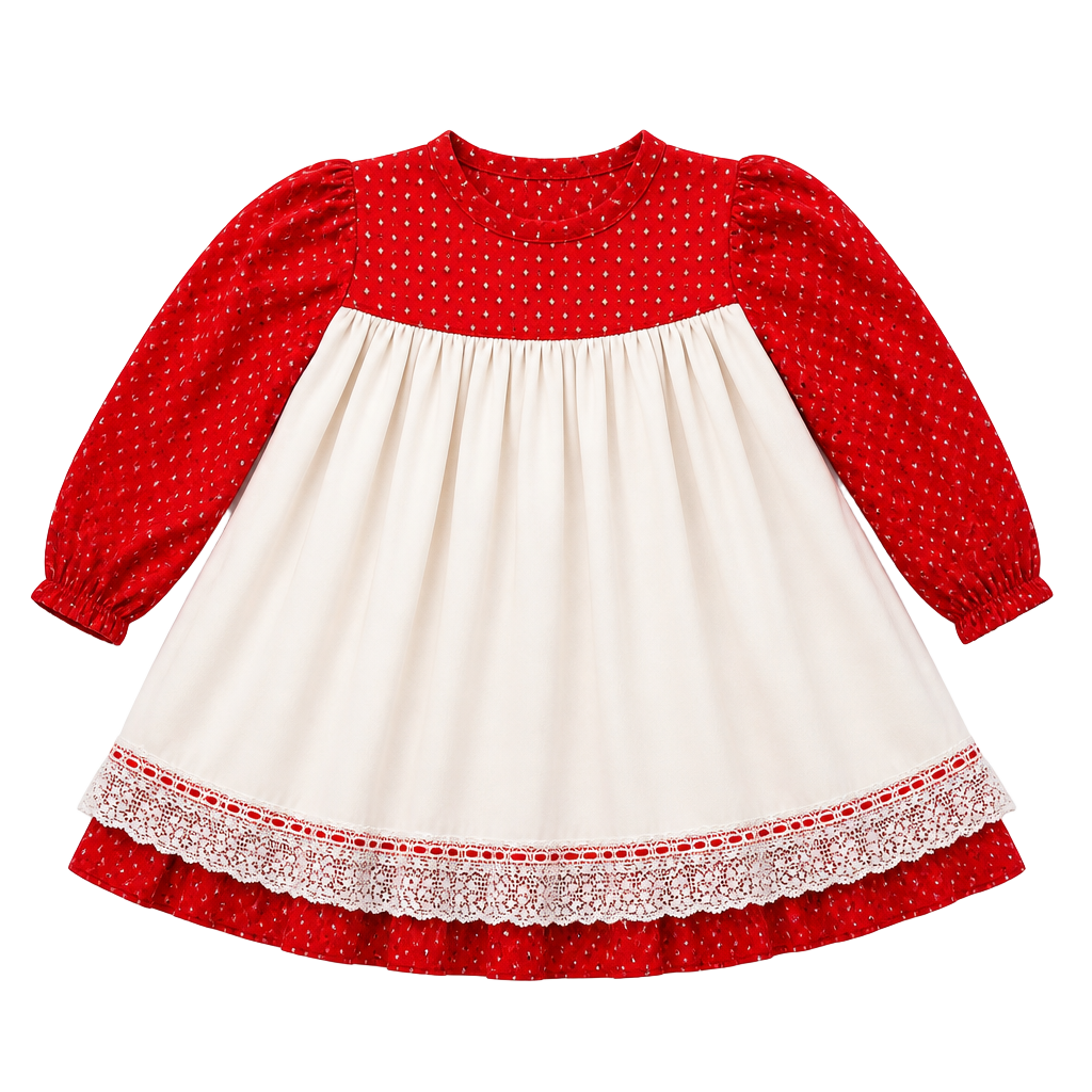 Vintage Peaches 'n Cream Red Floral Pinafore Dress - Size 4T 1