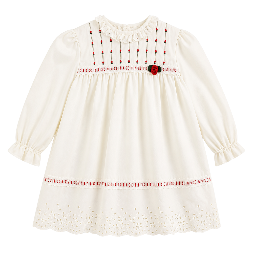 Vintage Polly Flinders Smocked Dress Rosebud Embroidery 2T 1